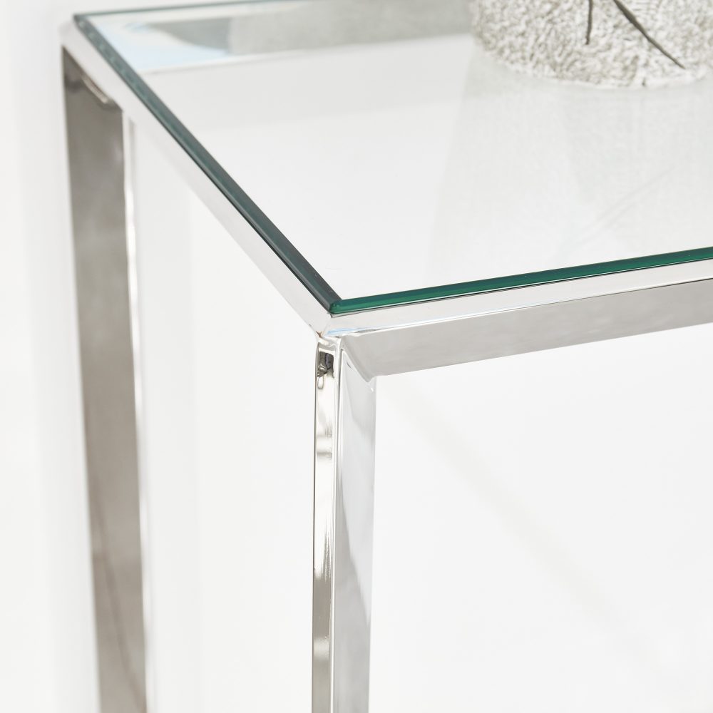 Small Glass Console Table With Polished Stainless Steel - Image 7