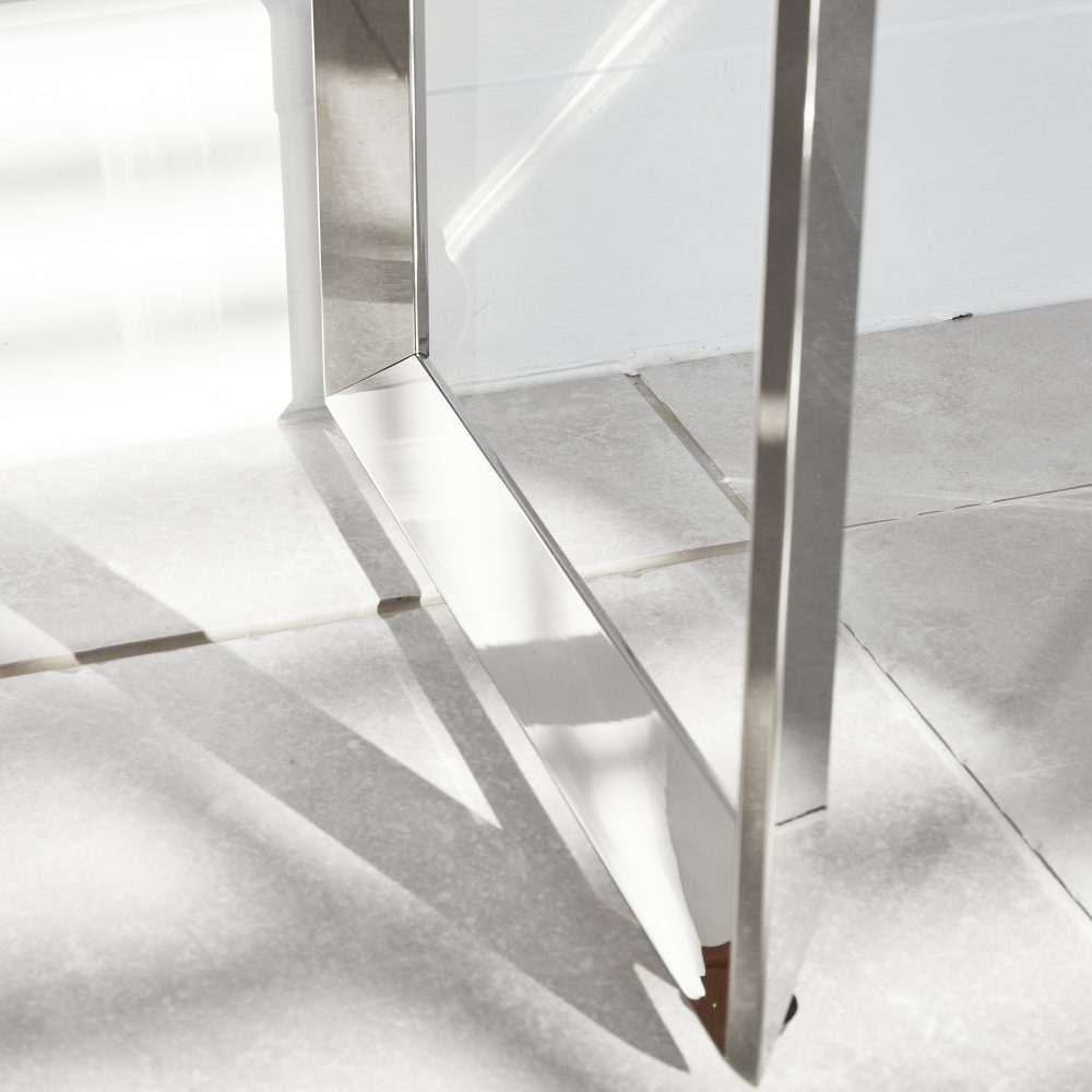 Small Glass Console Table With Polished Stainless Steel - Image 6