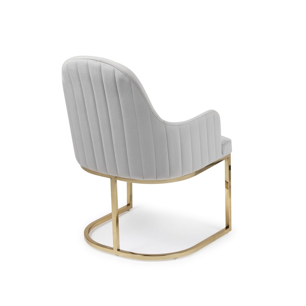 Barcelona Light Grey Brushed Velvet Upholstered Dining Chair - Golden Stainless Steel Base