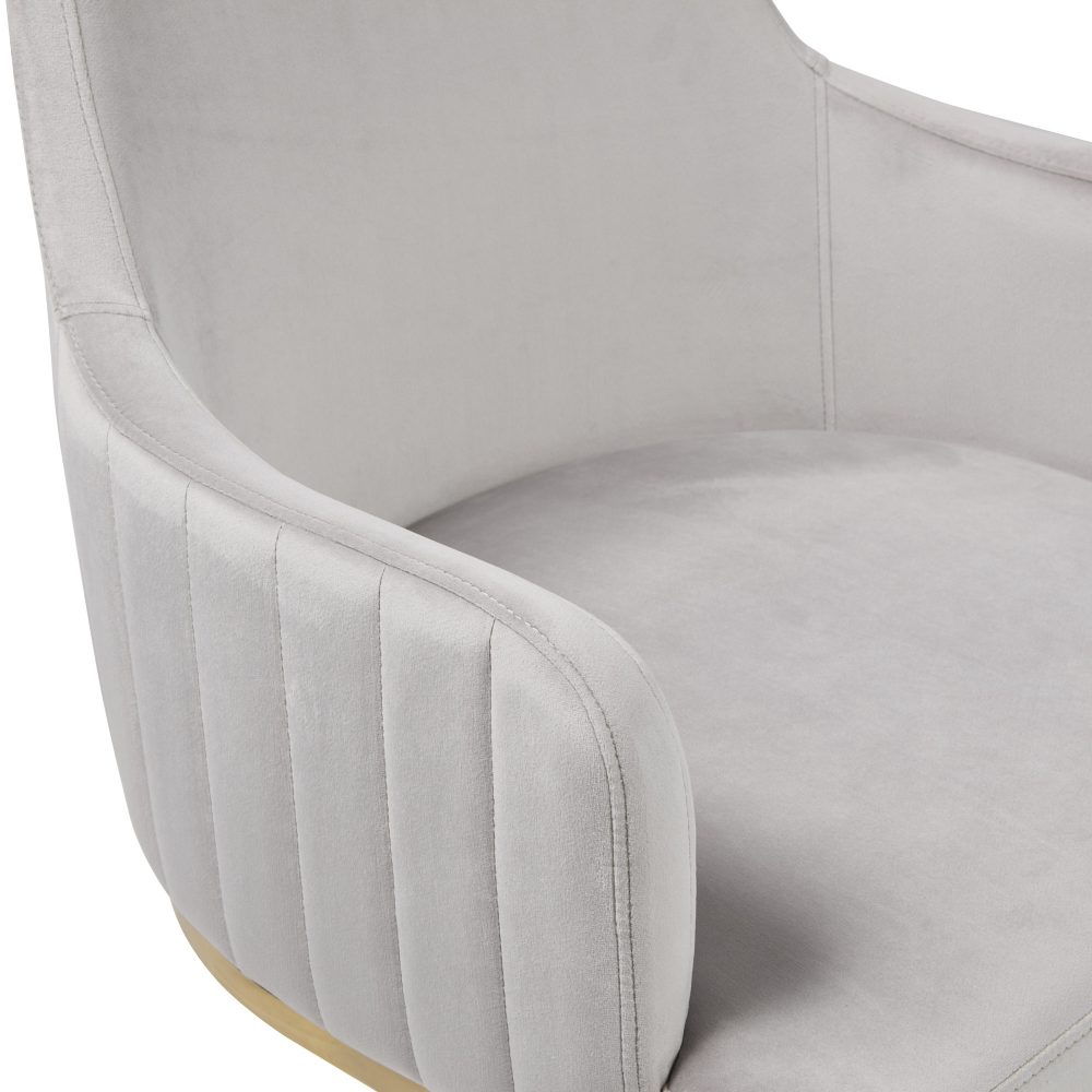 Barcelona Light Grey Brushed Velvet Upholstered Dining Chair - Golden Stainless Steel Base - Image 4