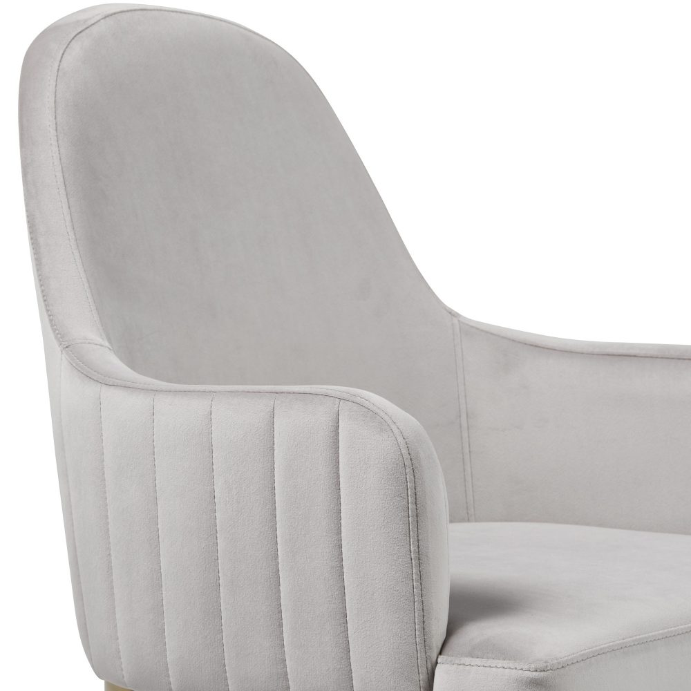 Barcelona Light Grey Brushed Velvet Upholstered Dining Chair - Golden Stainless Steel Base - Image 3