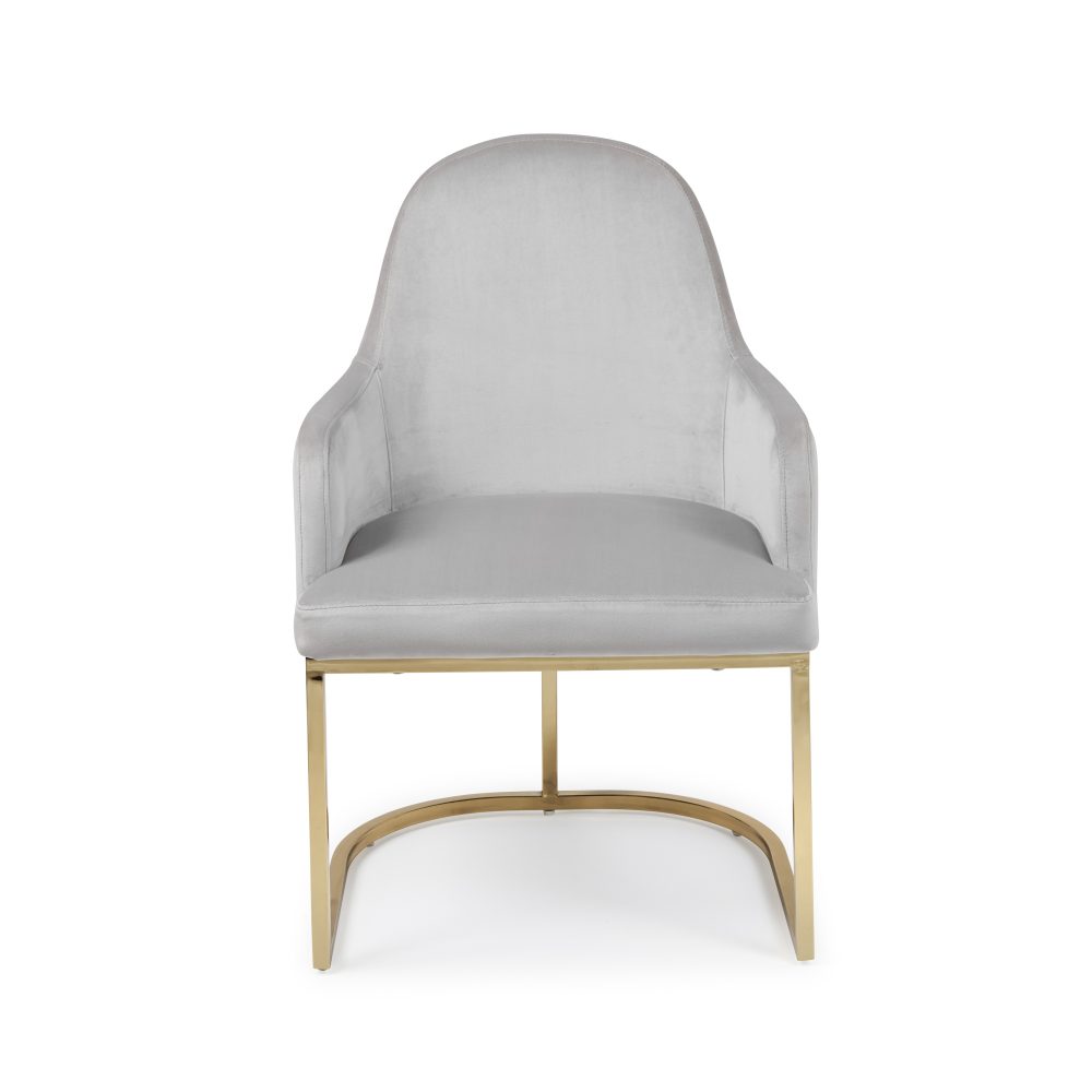 Barcelona Light Grey Brushed Velvet Upholstered Dining Chair - Golden Stainless Steel Base - Image 8