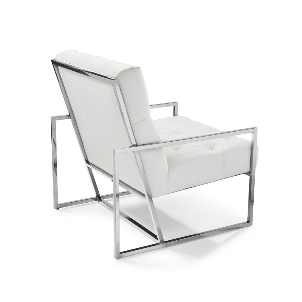 Bequest Accent Stainless Steel & Pearl White Velvet Lounge Armchair - Image 5