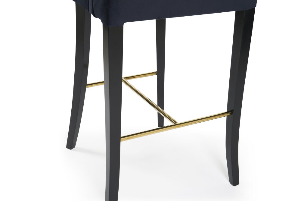 Juliette Dark Blue Velvet Bar Stool with Gold Trim Footrest - Image 16