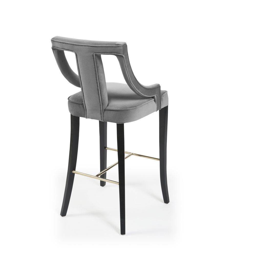 Juliette Grey Velvet Bar Stool with Gold Trim Footrest - Image 11