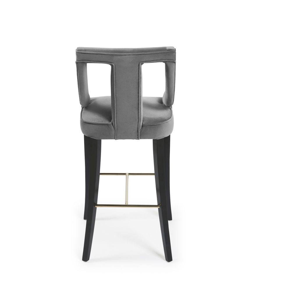 Juliette Grey Velvet Bar Stool with Gold Trim Footrest - Image 10