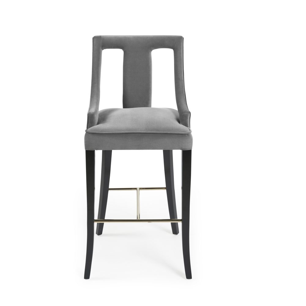 Juliette Grey Velvet Bar Stool with Gold Trim Footrest - Image 8
