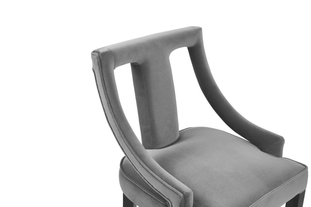 Juliette Grey Velvet Bar Stool with Gold Trim Footrest - Image 13