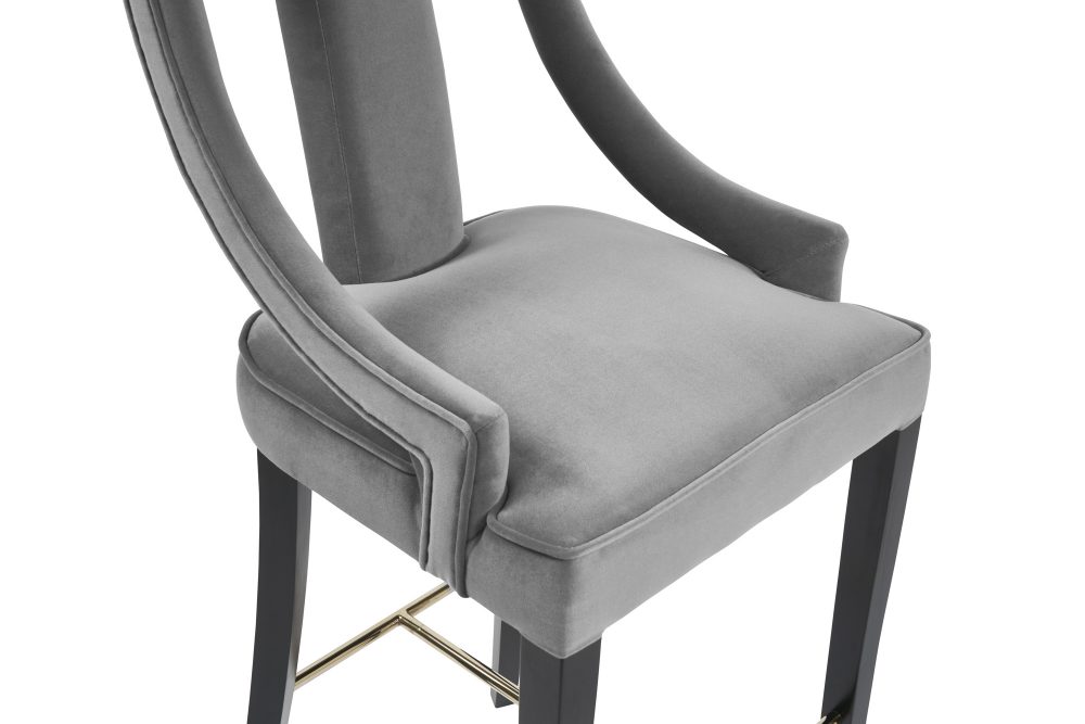 Juliette Grey Velvet Bar Stool with Gold Trim Footrest - Image 14