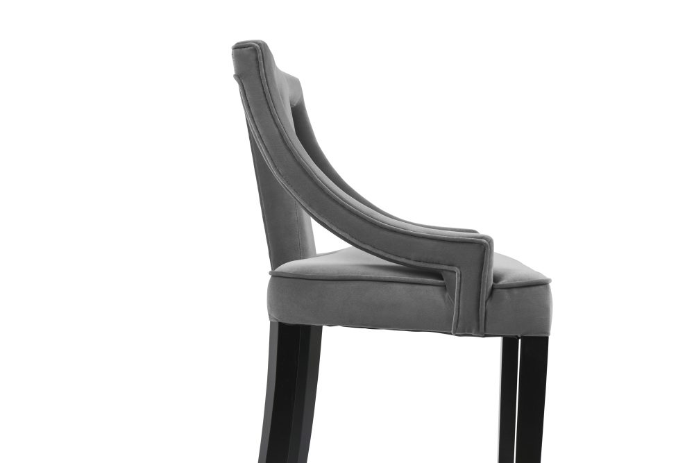 Juliette Grey Velvet Bar Stool with Gold Trim Footrest - Image 12
