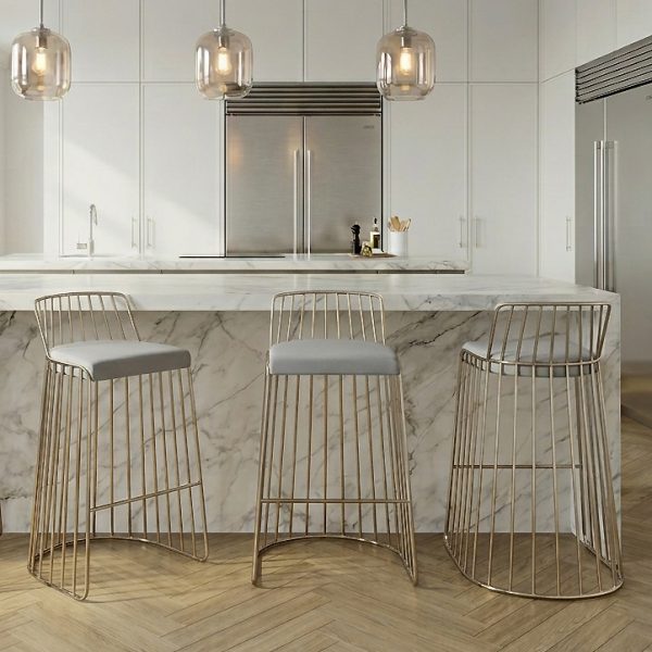 Claudia Grey Velvet Stainless Steel Kitchen Barstool