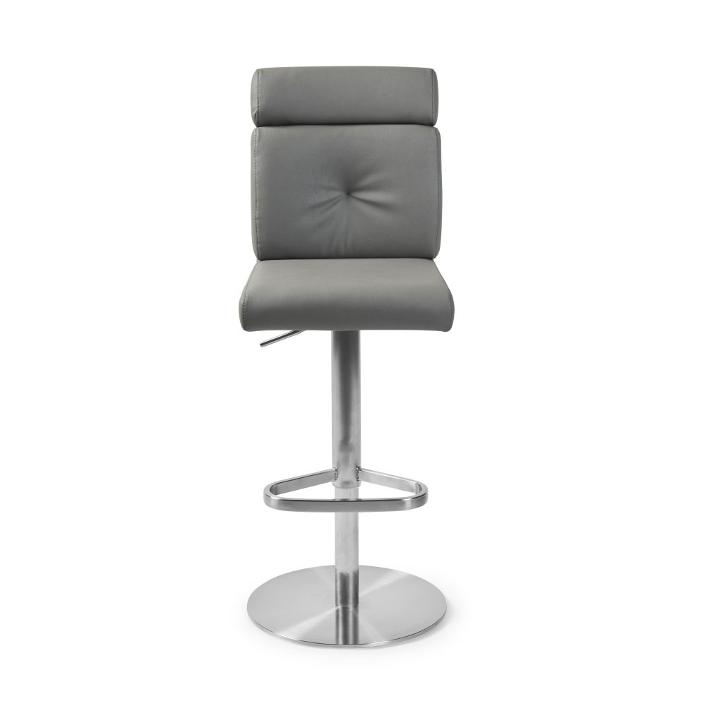 Portland Brushed Steel Gas Lift Kitchen Stool in Grey Faux Leather - Image 8