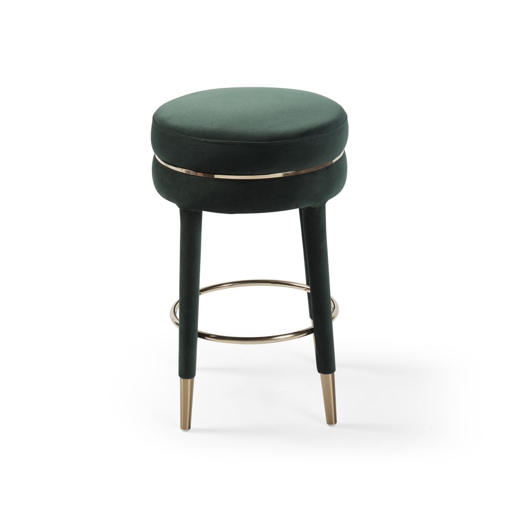 Isabel Dark Green Velvet Counter Bar Stool with Gold Trim Footrest - Image 7