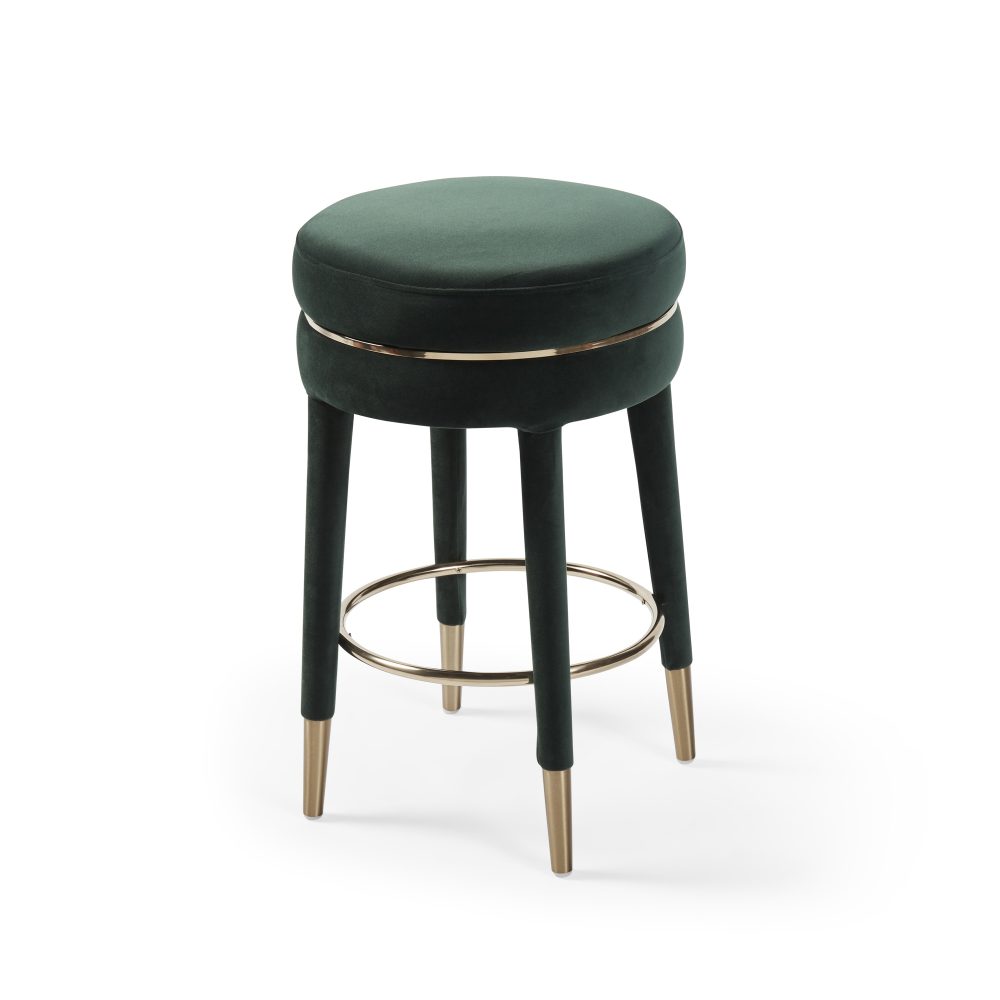 Isabel Dark Green Velvet Counter Bar Stool with Gold Trim Footrest - Image 6