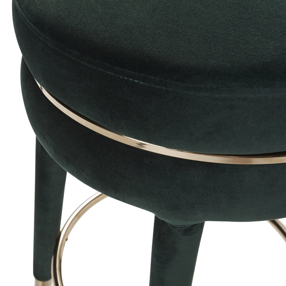 Isabel Dark Green Velvet Counter Bar Stool with Gold Trim Footrest - Image 10