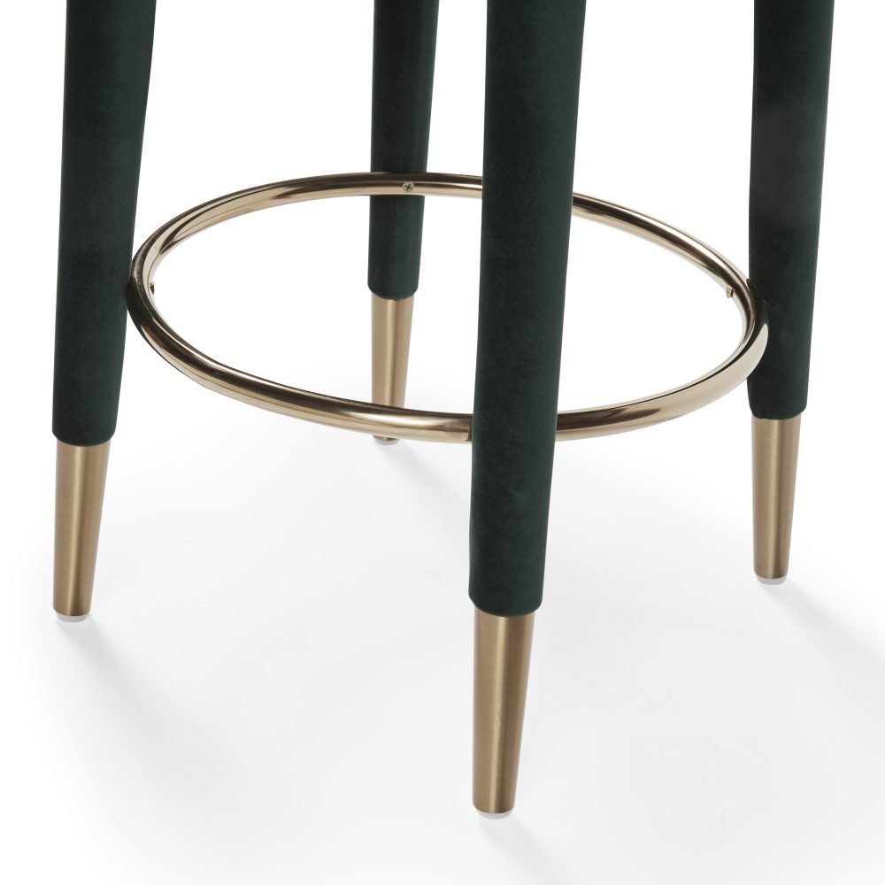 Isabel Dark Green Velvet Counter Bar Stool with Gold Trim Footrest - Image 9