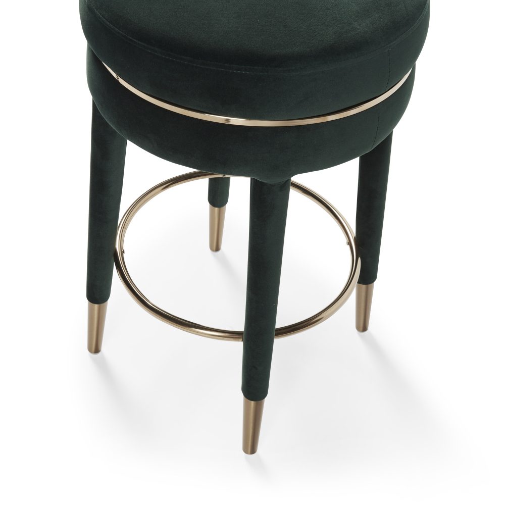 Isabel Dark Green Velvet Counter Bar Stool with Gold Trim Footrest - Image 8