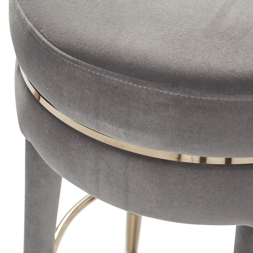 Isabel Grey Velvet Counter Bar Stool with Gold Trim Footrest - Image 8