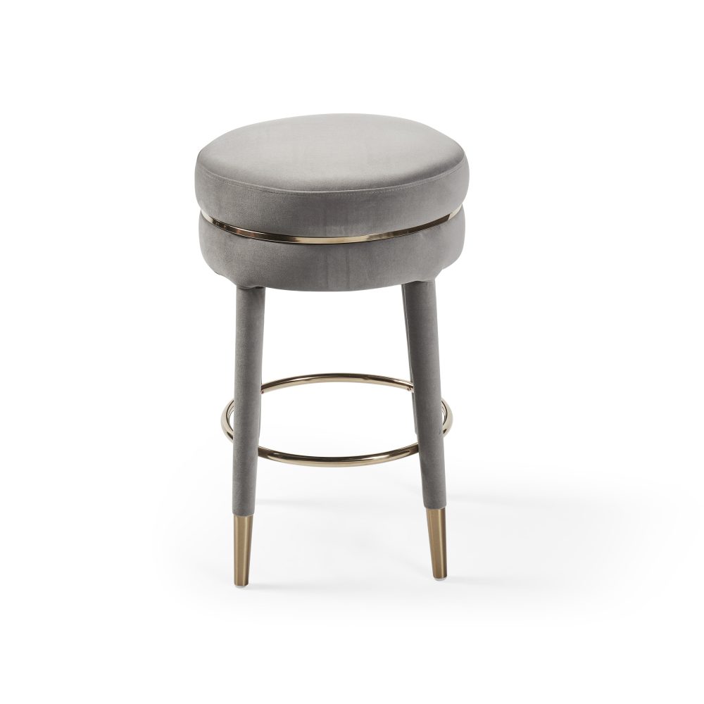 Isabel Grey Velvet Counter Bar Stool with Gold Trim Footrest - Image 7
