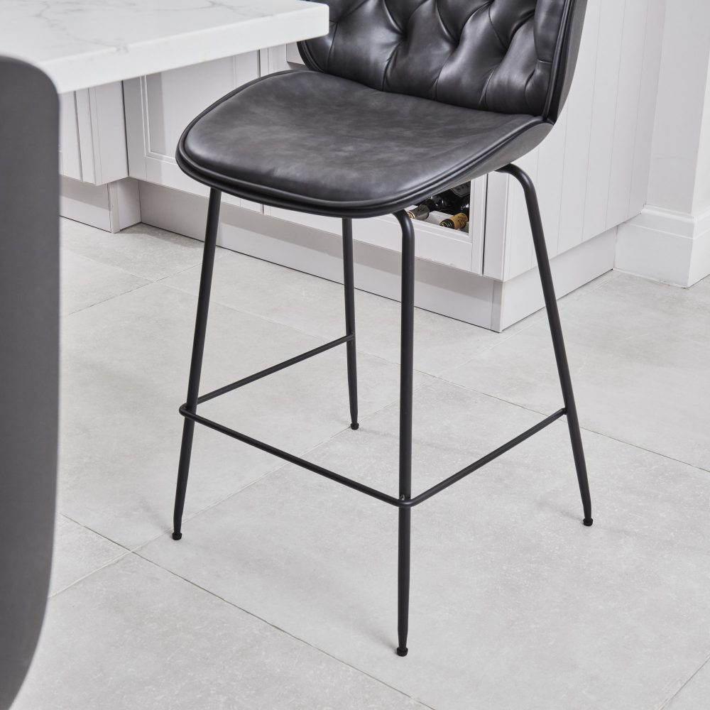 (Set of 2) Thiago Grey Faux Leather Bar Stool - Image 6