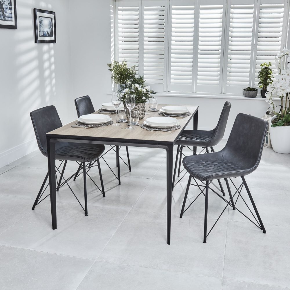 Bellagio 160cm Natural Oak Melamine Dining Table with Black Contemporary Base - Image 13
