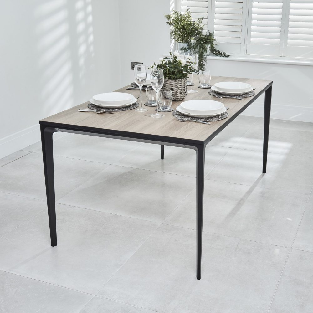 Bellagio 160cm Natural Oak Melamine Dining Table with Black Contemporary Base - Image 8