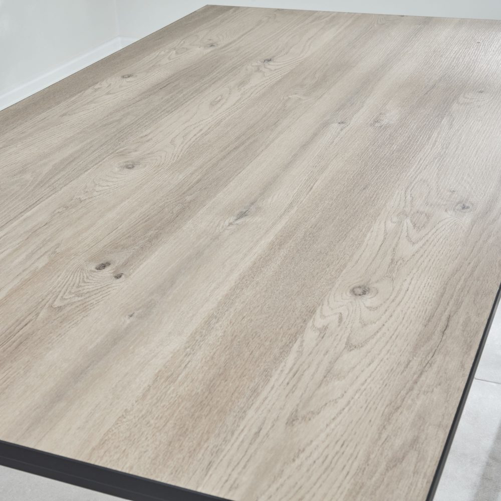 Bellagio 160cm Natural Oak Melamine Dining Table with Black Contemporary Base - Image 9
