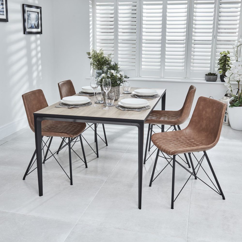 Bellagio 160cm Natural Oak Melamine Dining Table with Black Contemporary Base - Image 14