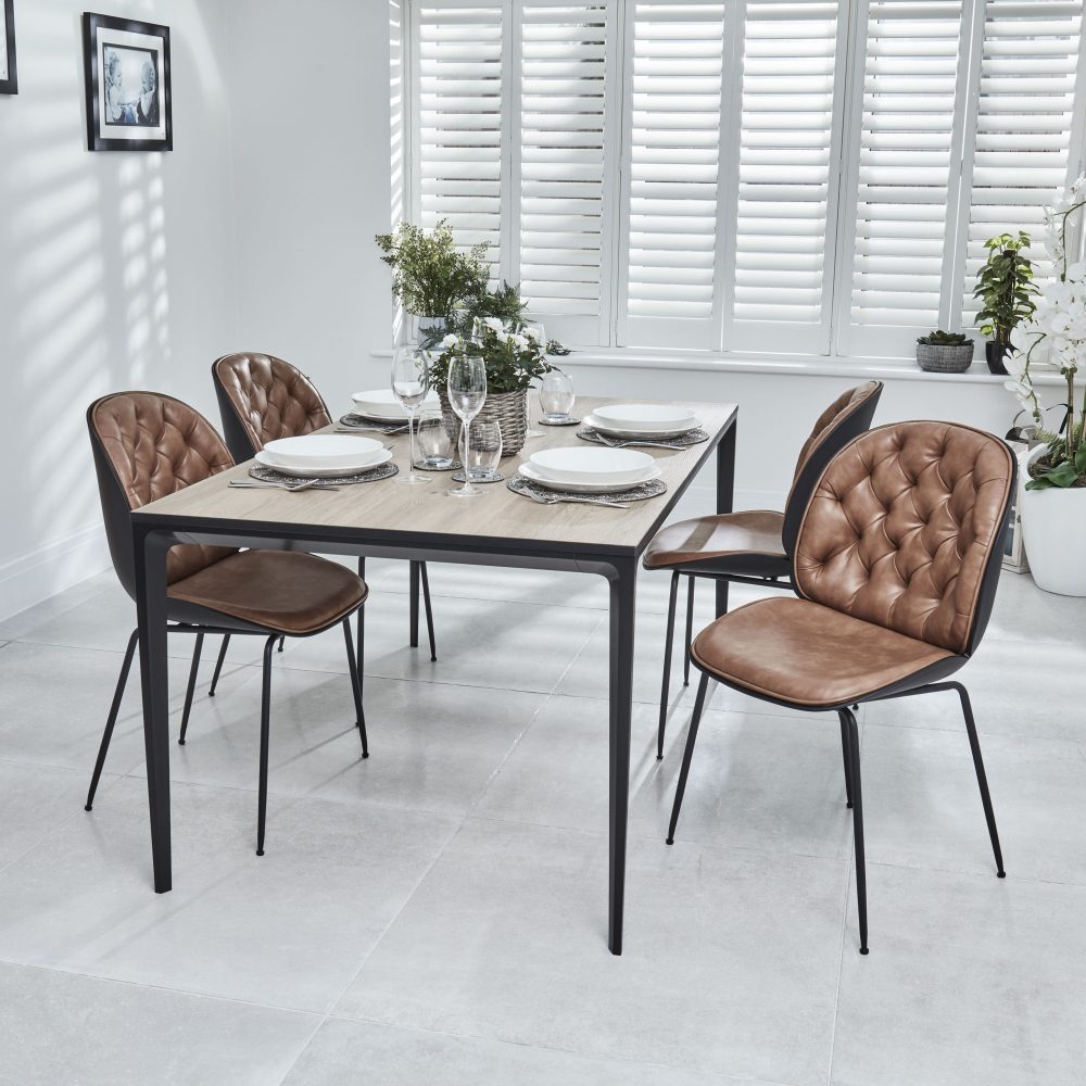 Bellagio 160cm Natural Oak Melamine Dining Table with Black Contemporary Base - Image 15
