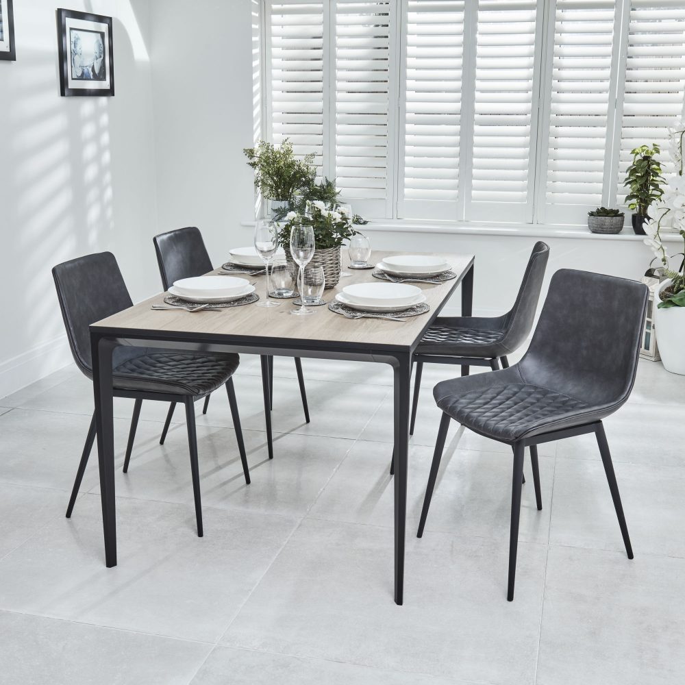 Bellagio 160cm Natural Oak Melamine Dining Table with Black Contemporary Base - Image 16