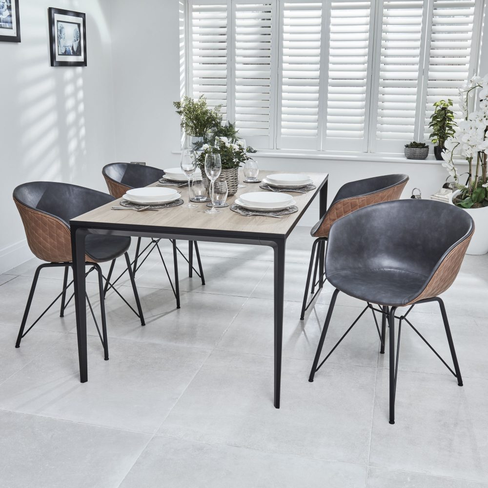 Bellagio 160cm Natural Oak Melamine Dining Table with Black Contemporary Base - Image 17
