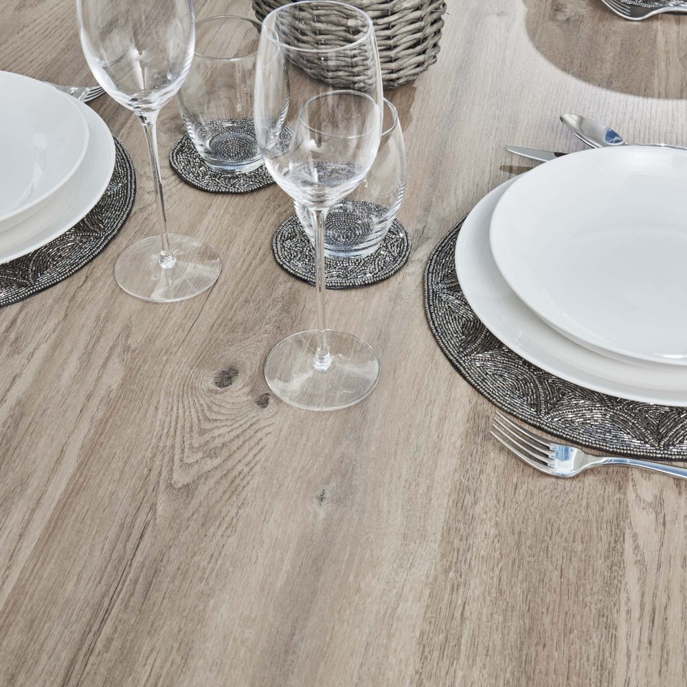 Bellagio 90cm Square Natural Oak Melamine Dining Table Set with 4x Leon Tan Dining Chairs - Image 7