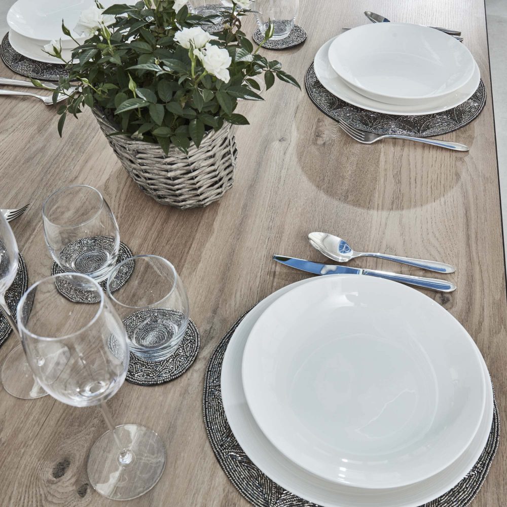 Bellagio 90cm Square Natural Oak Melamine Dining Table Set with 4x Leon Tan Dining Chairs - Image 6