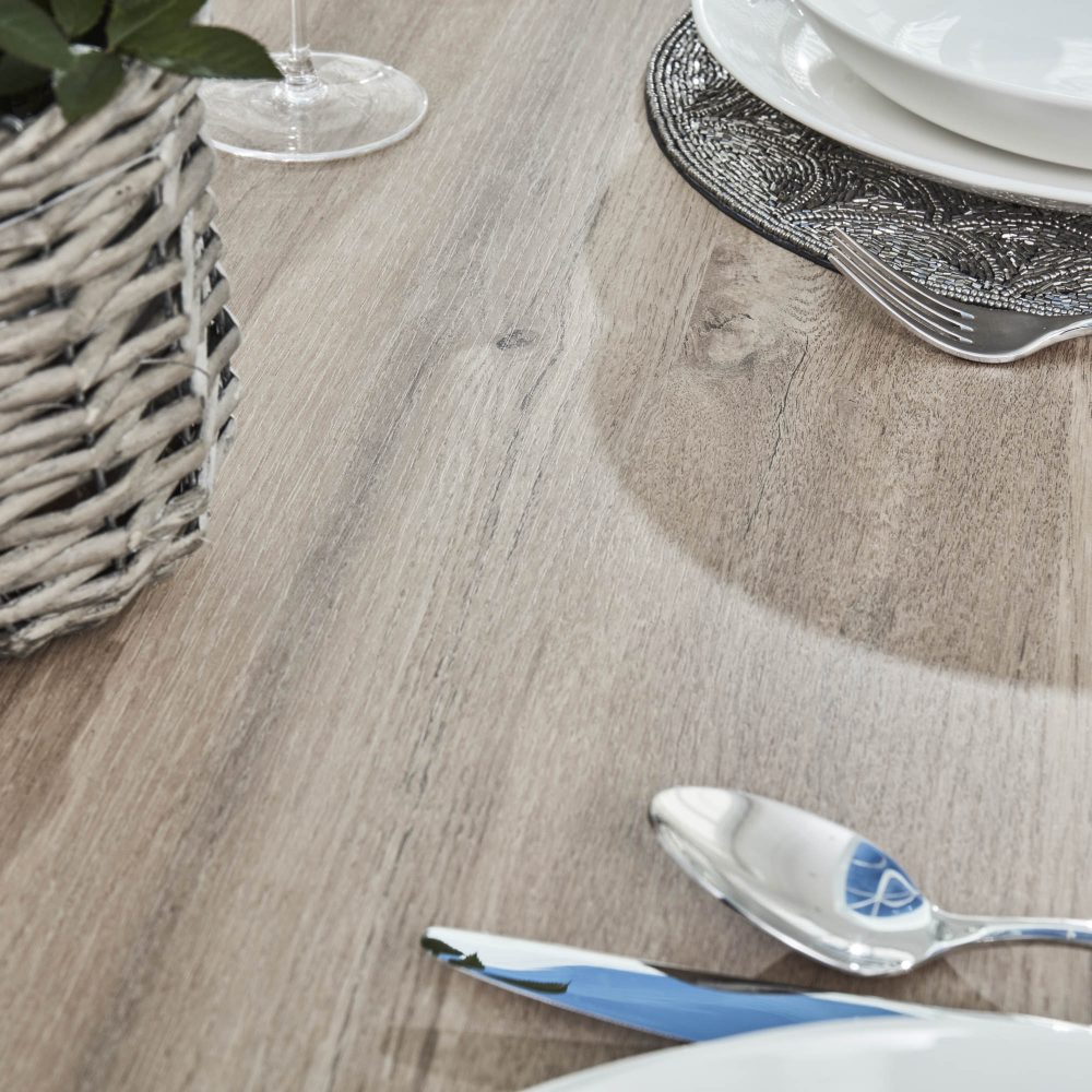 Bellagio 90cm Square Natural Oak Melamine Dining Table Set with 4x Leon Tan Dining Chairs - Image 5