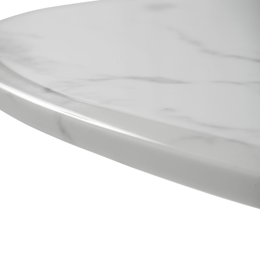 1.3M Pedestal Polished Circular Stainless Steel Dining Table with White Marble Effect - Image 9