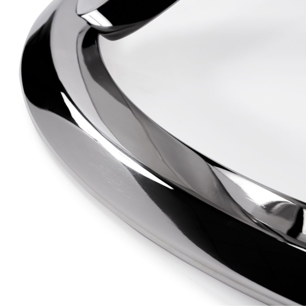 1.3M Pedestal Polished Circular Stainless Steel Dining Table with White Marble Effect - Image 11