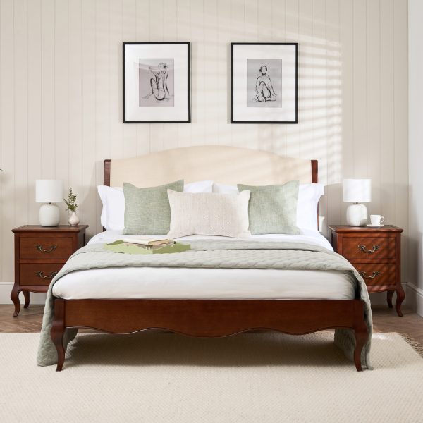 Lille French Mahogany 4ft 6 Upholstered Low Footboard Bed with Two Matching Bedside Tables