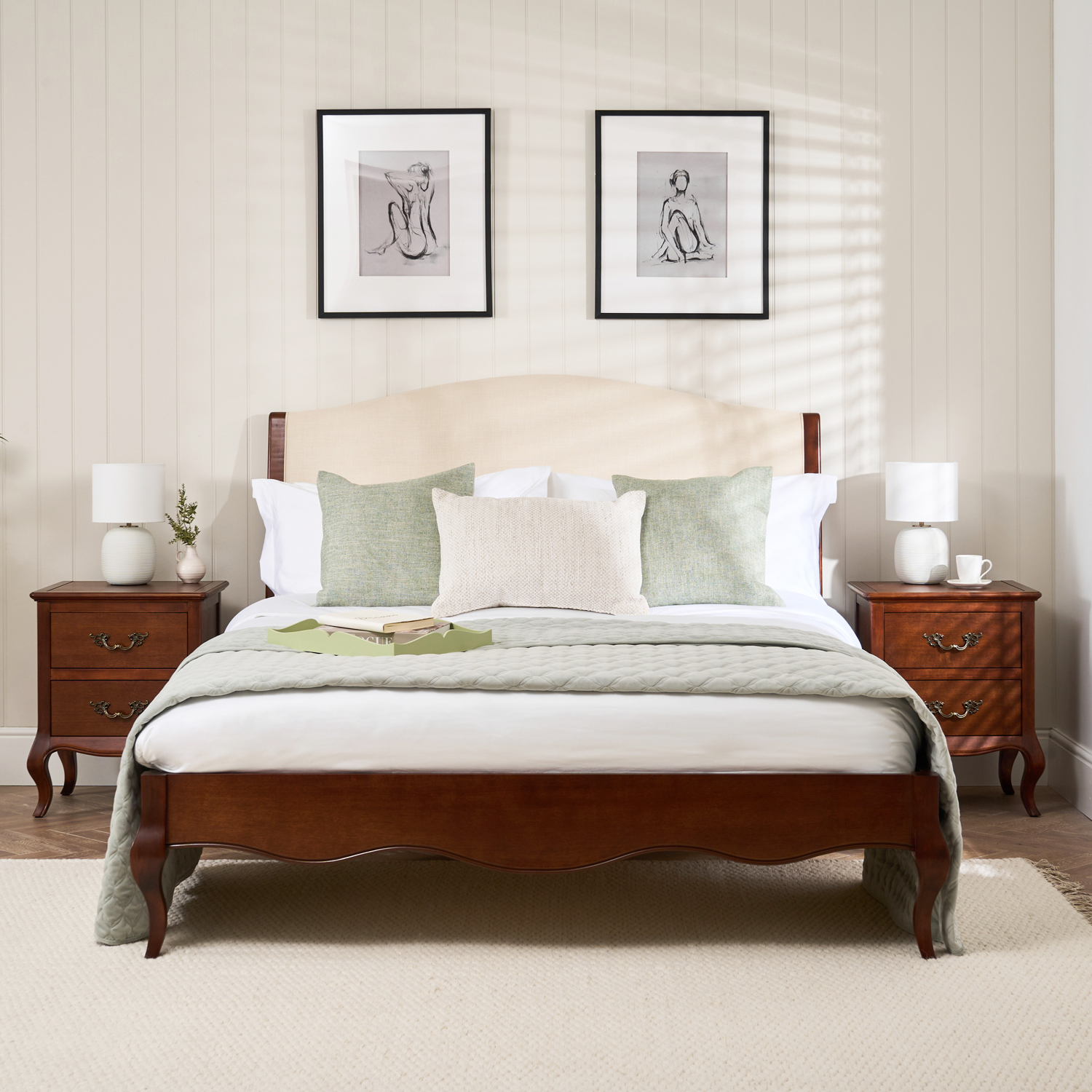 Lille French Mahogany Upholstered Low Foot Board Bed - King Size - Image 2