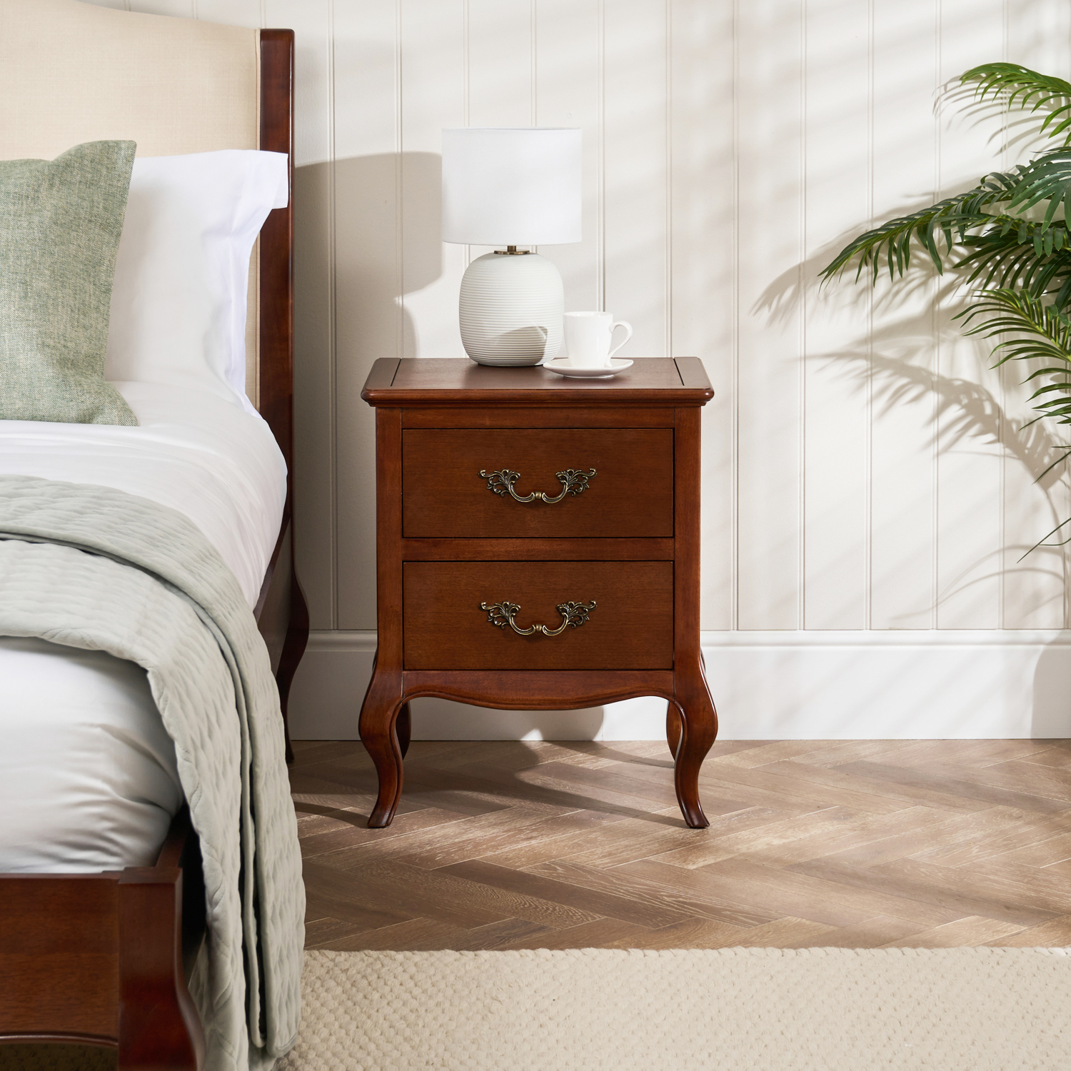 Lille French Mahogany 5ft Upholstered Low Footboard Bed with Two Matching Bedside Tables - Image 8