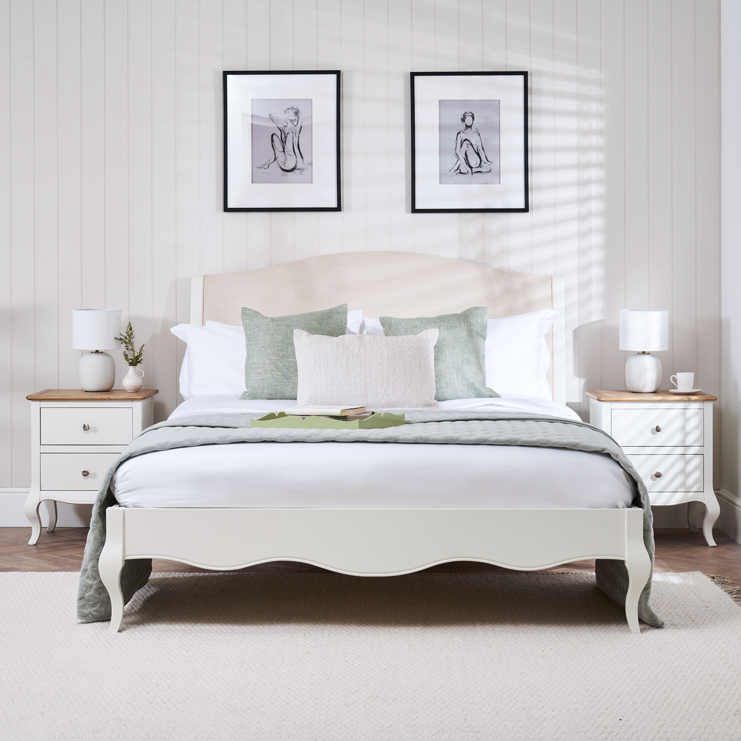 Lille French Chalk White Upholstered Low Foot Board Bed - King Size - Image 2