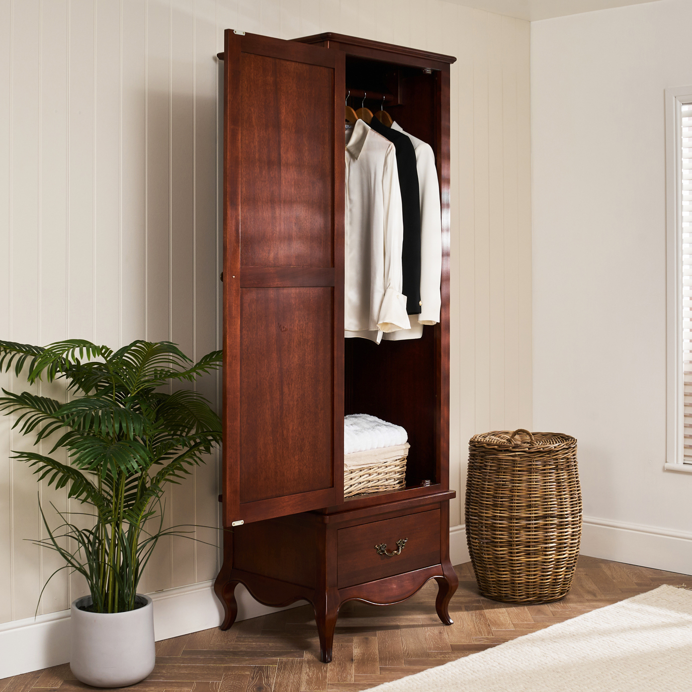 Lille Slim French Mahogany Single Wardrobe - Image 4