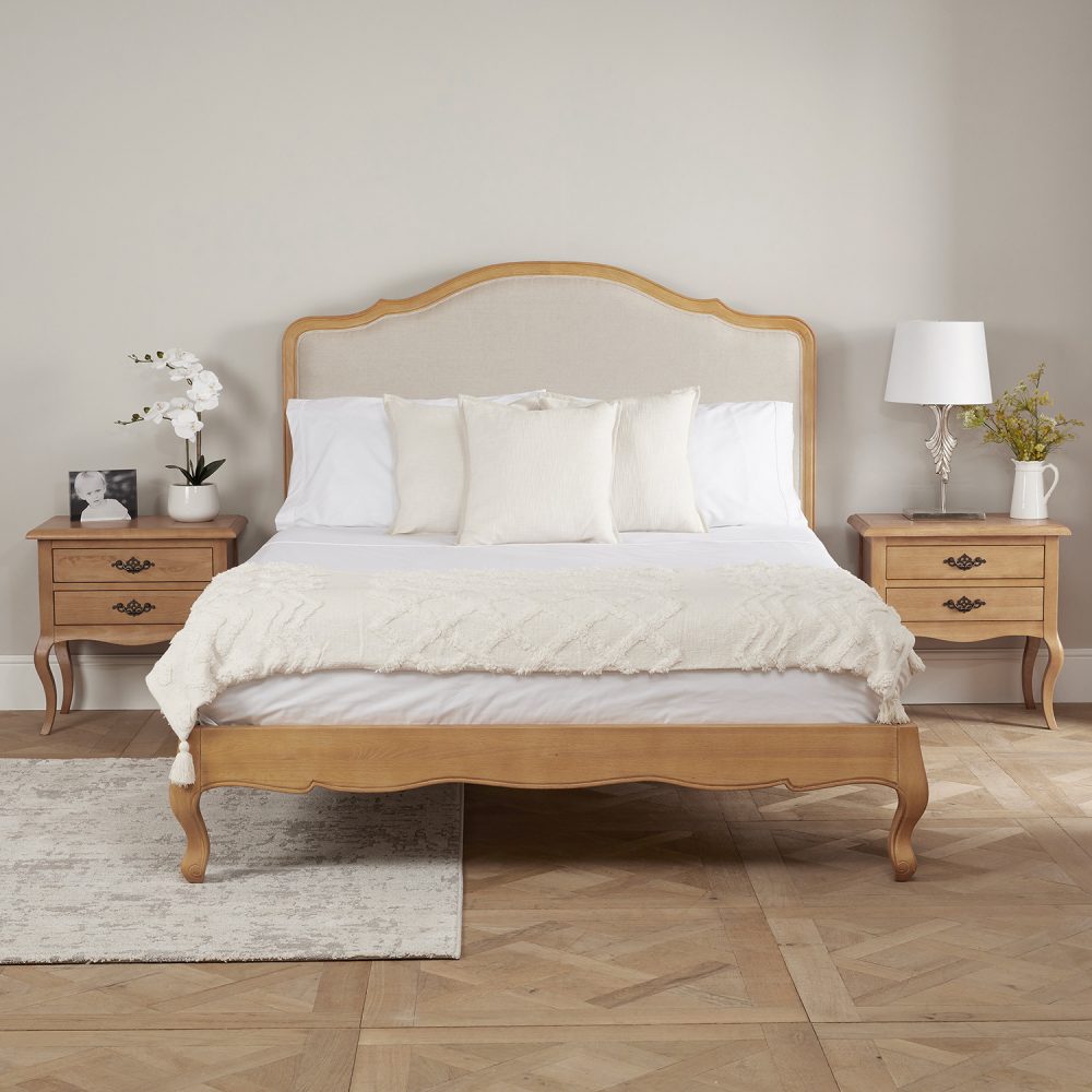 Alice French Light Oak Upholstered Low Foot Board Bed - King Size - Image 3
