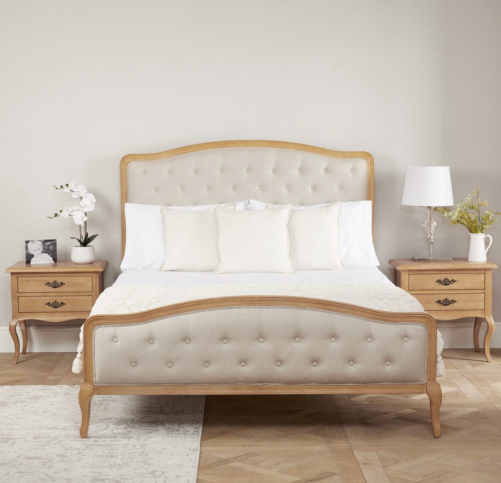 Celeste French Oak Buttoned Upholstered High Foot Board Bed - King Size - Image 3