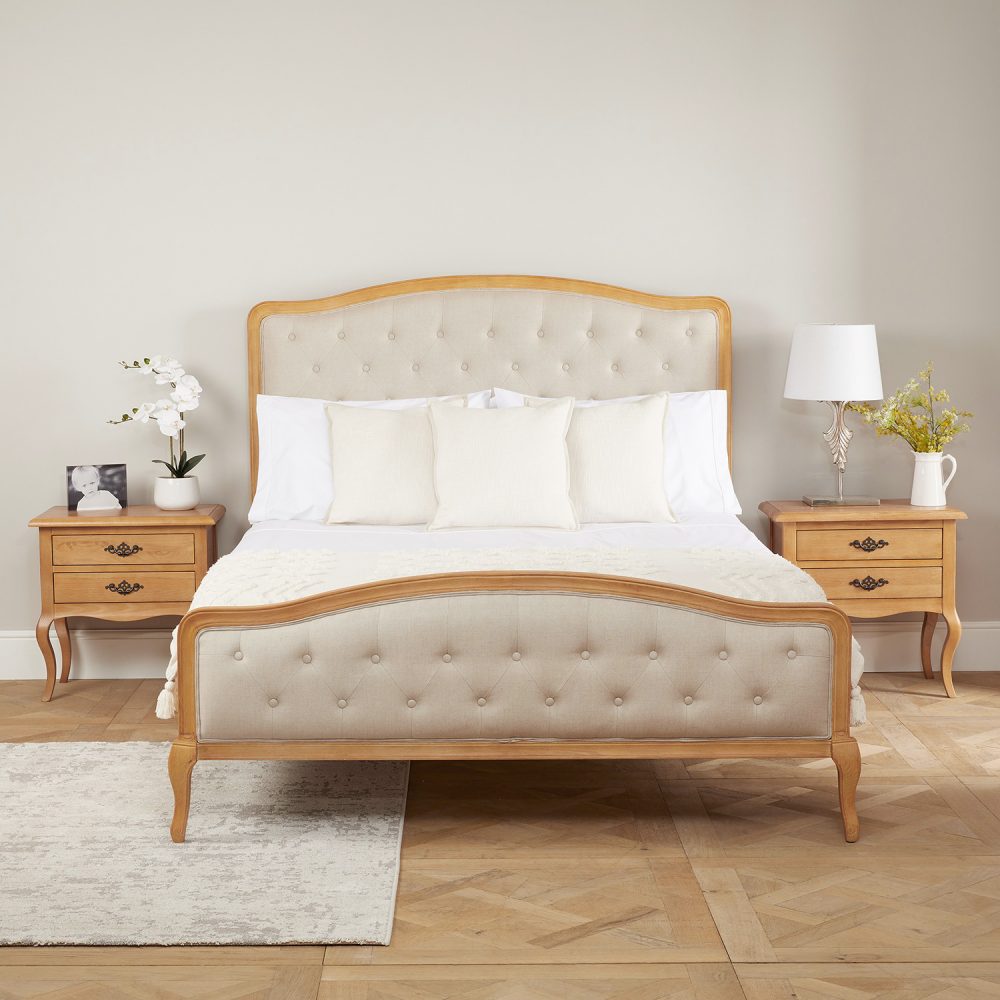 Clearance Price - Celeste French Oak Buttoned Upholstered High Foot Board Bed - Super King Size - Image 3