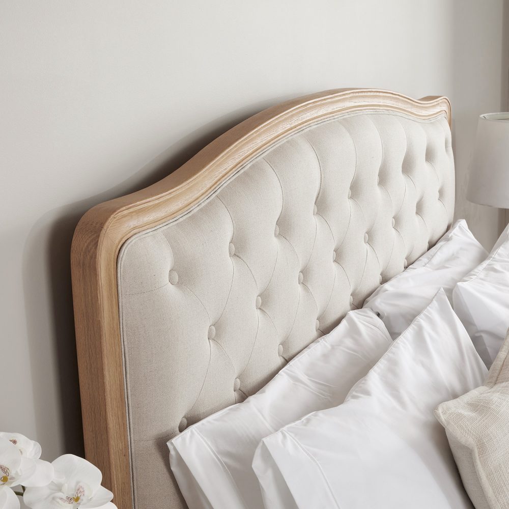 Celeste French Oak Buttoned Upholstered High Foot Board Bed - King Size - Image 5
