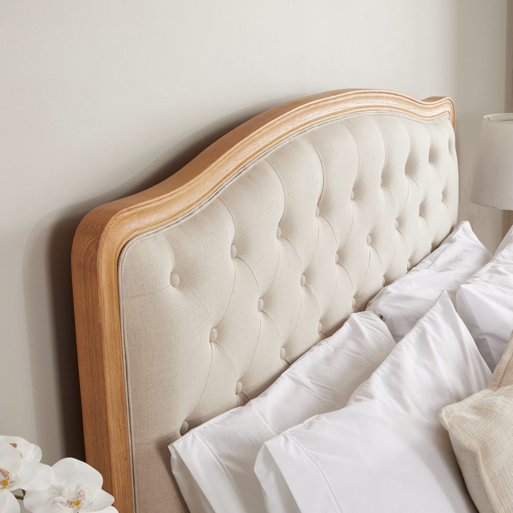 Clearance Price - Celeste French Oak Buttoned Upholstered High Foot Board Bed - Super King Size - Image 4