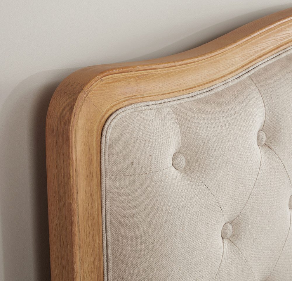Clearance Price - Celeste French Oak Buttoned Upholstered High Foot Board Bed - Super King Size - Image 5