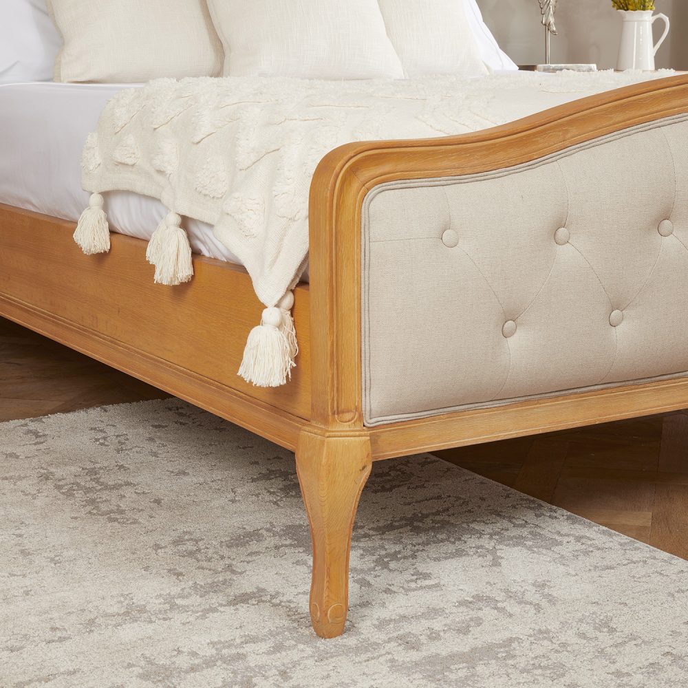 Clearance Price - Celeste French Oak Buttoned Upholstered High Foot Board Bed - Super King Size - Image 6
