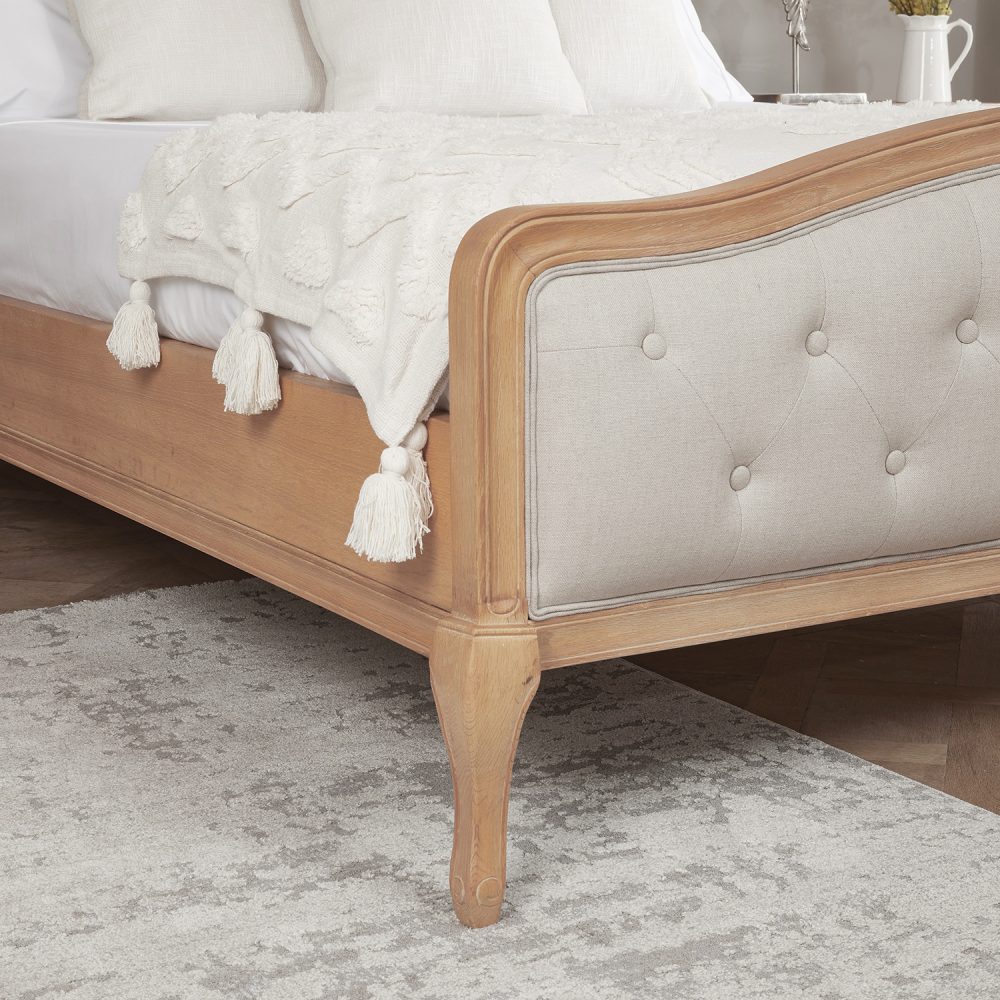 Celeste French Oak Buttoned Upholstered High Foot Board Bed - King Size - Image 4