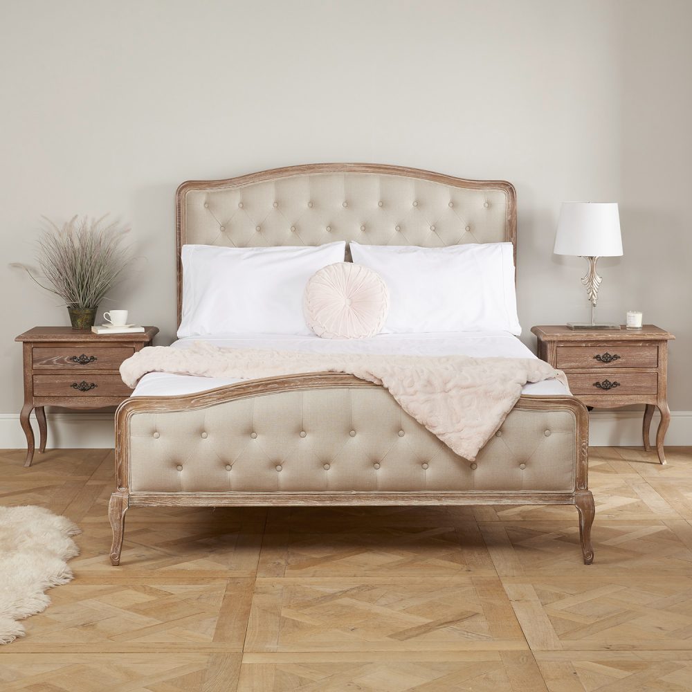 Arielle French Limed Ash Buttoned Upholstered Bed - King Size - Image 3